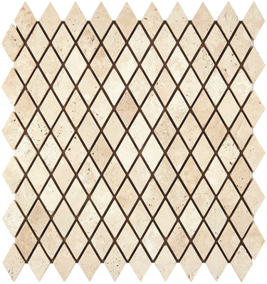 Ivory (Light) Travertine 1’’ X 2’’ Diamond Mosaic Tumbled Wall Tile