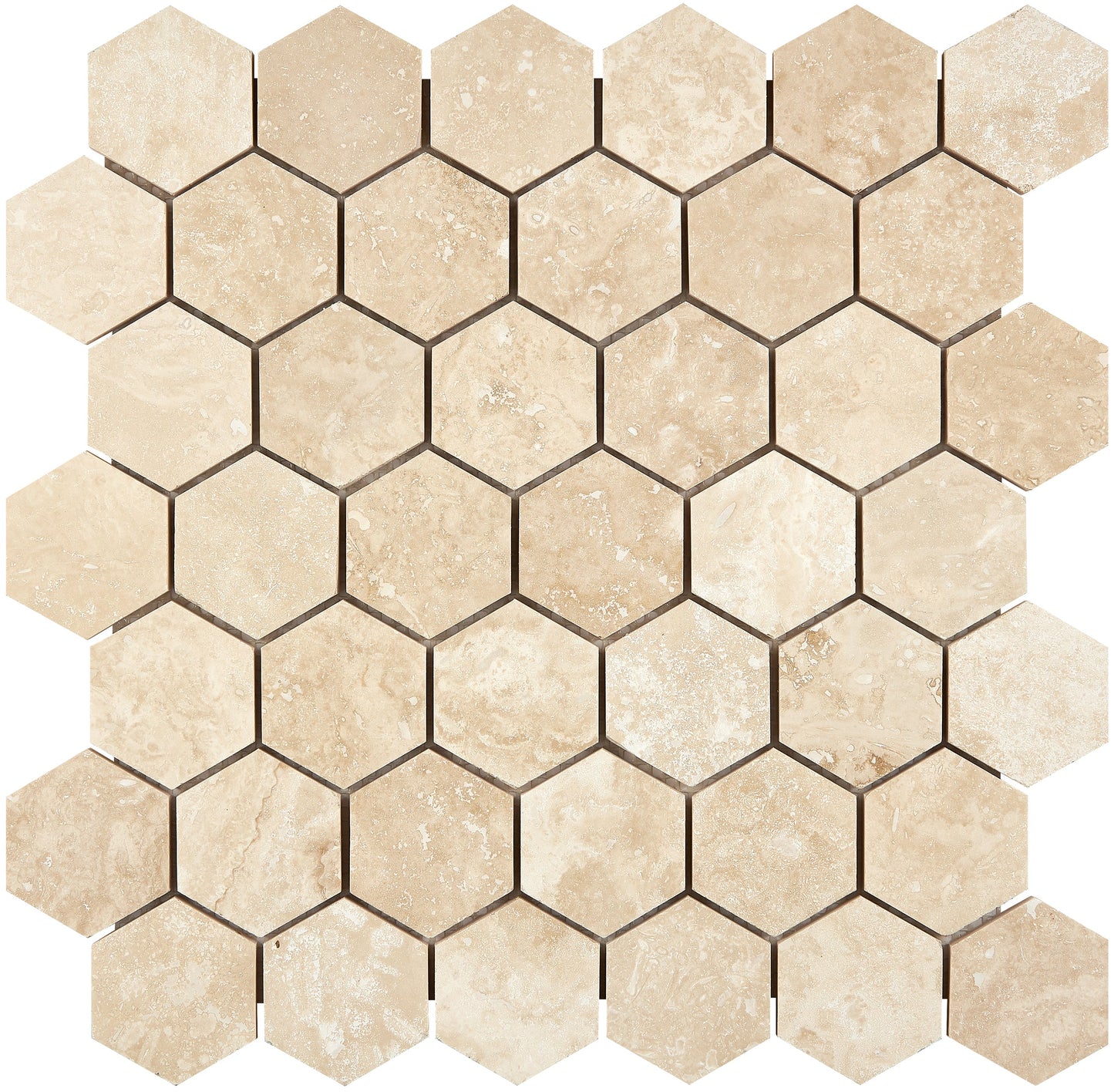 Ivory (Light) Travertine 2’’ X 2’’ Hexagon Mosaic Tumbled/Filled & Honed Wall Tile