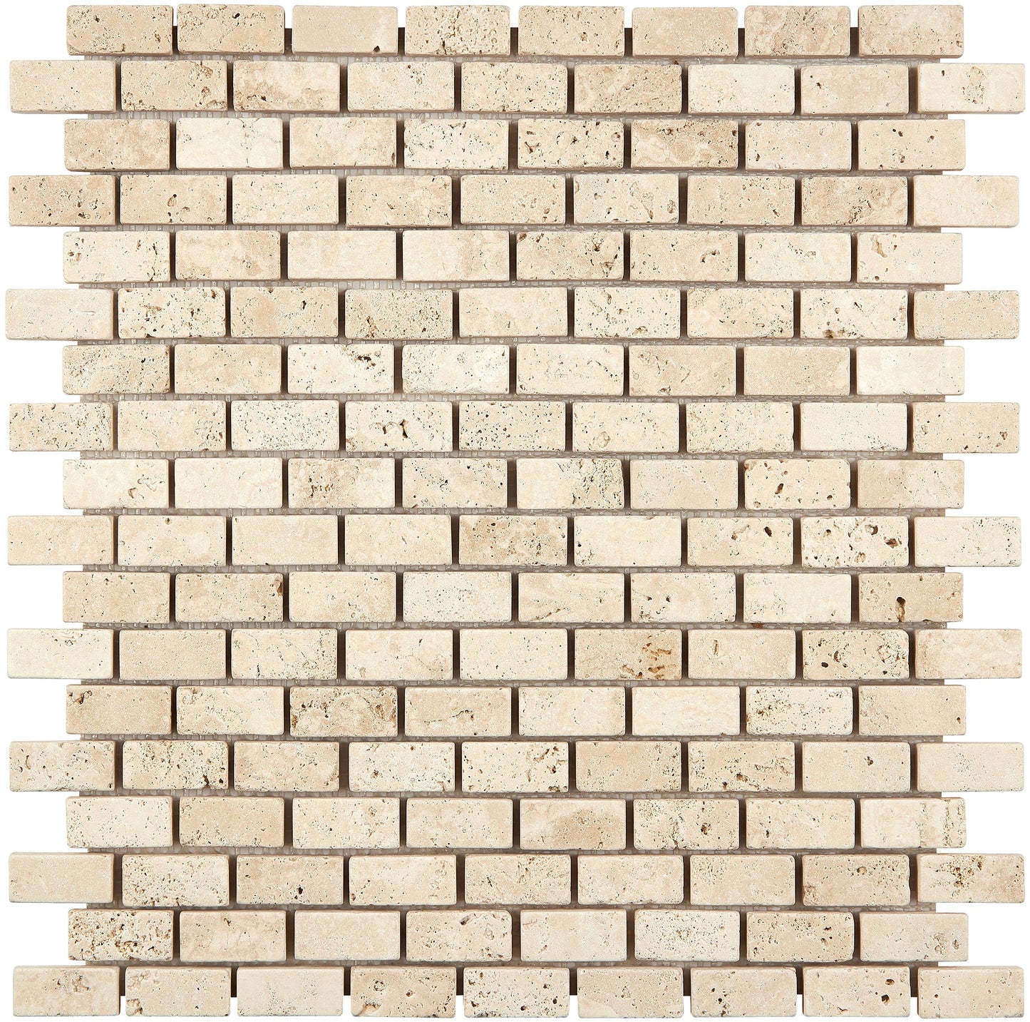 Ivory (Light) Travertine 5/8’’ X 1-1/4’’ Brick Mosaic Tumbled Wall Tile