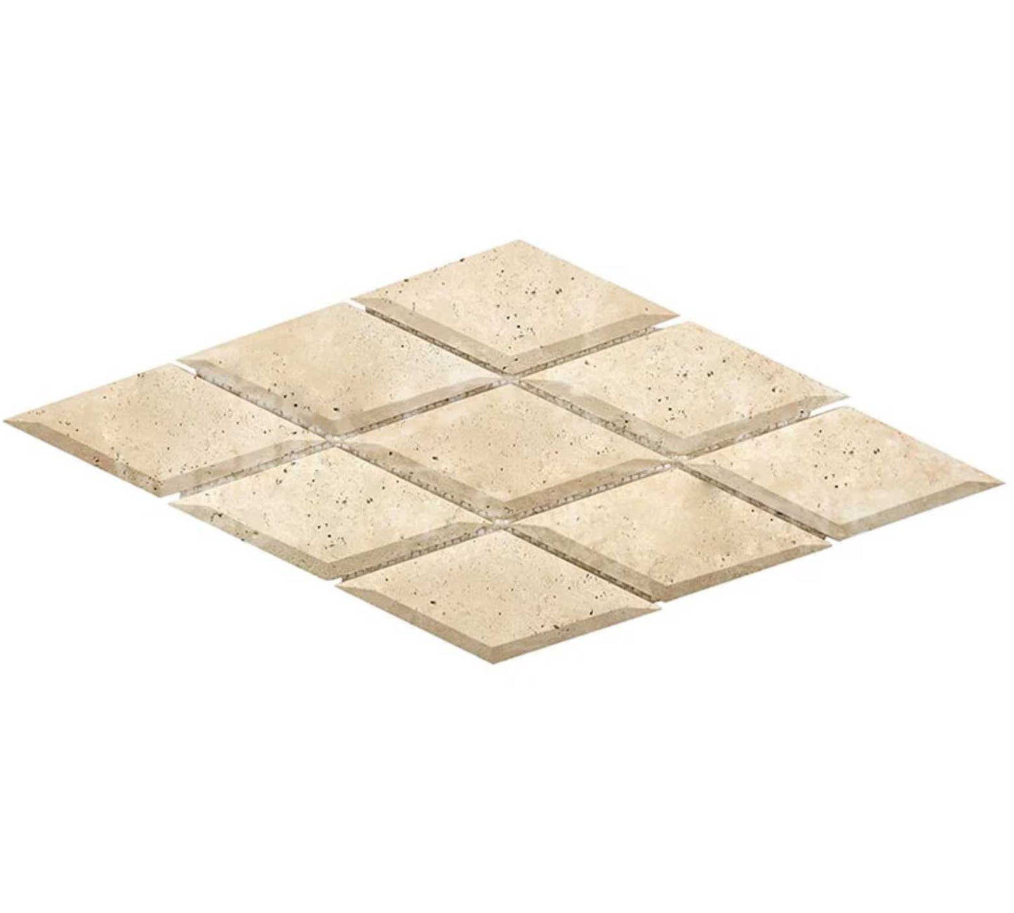 Ivory (Light) Travertine 3’’ X 6’’ Diamond Mosaic Honed Deep-Beveled Wall Tile