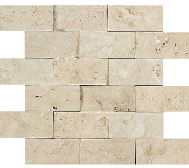 Ivory (Light) Travertine 2’’ X 4’’ Brick Mosaic Split-Faced/Round-Faced