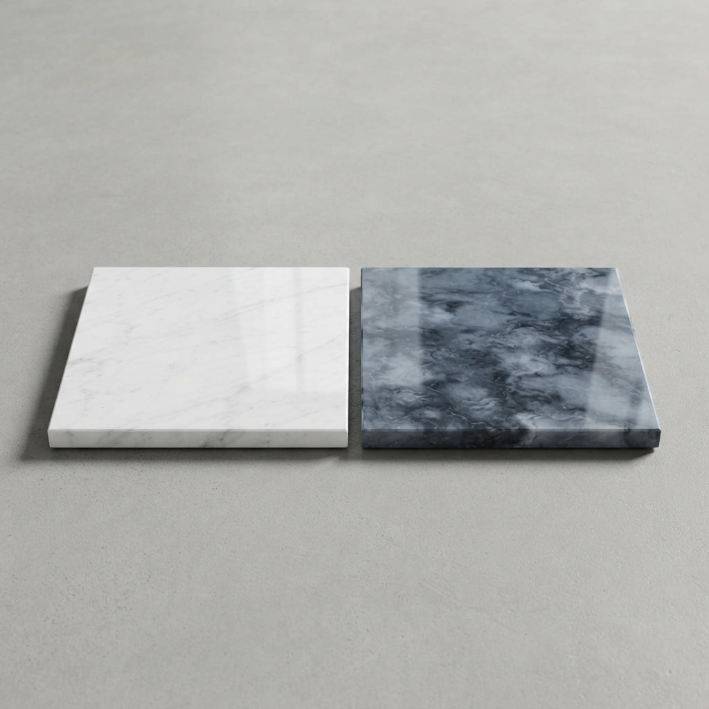 Checkerboard Marble Tile - Bianco Carrara & Bardiglio Nuvolato
