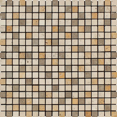 Mixed (Ivory + Noce + Gold) Travertine Mosaic - 5/8x5/8 Square