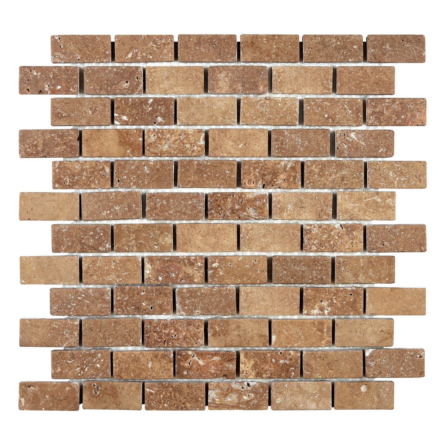 Noce Travertine 1’’ X 2’’ Brick Mosaic Tumbled/Filled & Honed/Split-Faced Wall Tile