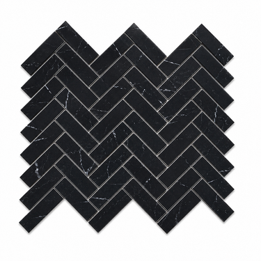Nero Marquina Marble Mosaic - 1x3 Herringbone