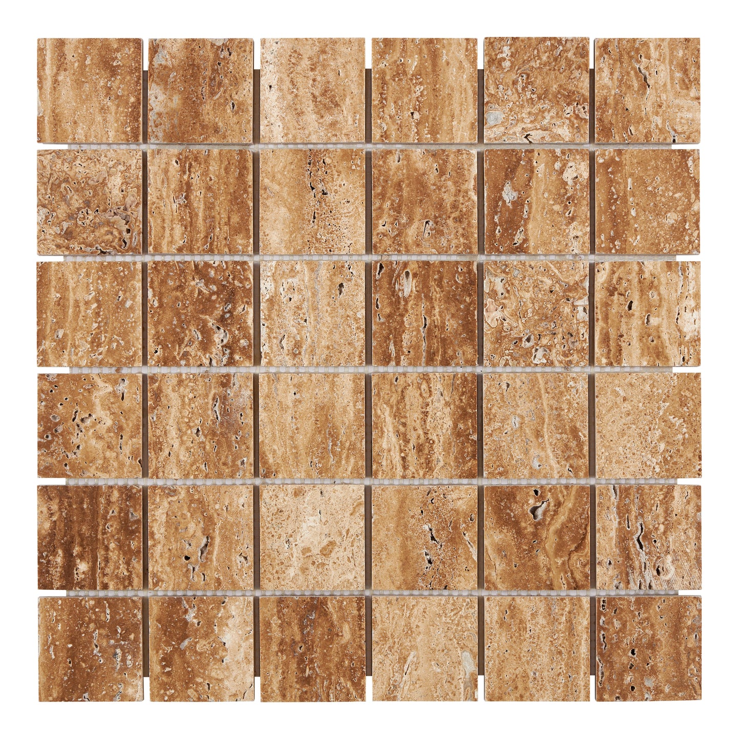Noce Exotic Travertine Mosaic - 2x2 Square Vein-Cut