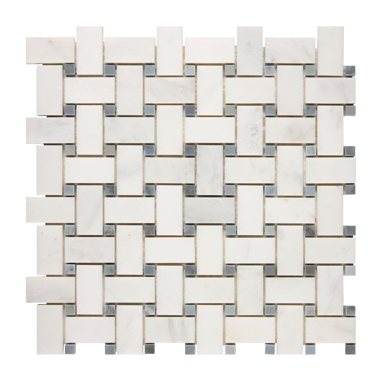 Oriental White (Asian Statuary) Marble Basketweave Mosaic (w/ Blue-Gray) Polished/Honed Wall Tile