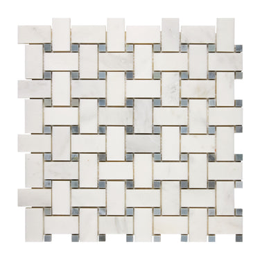 Oriental White Marble Tile - Basketweave Mosaic (w/ Blue-Gray) Polished/Honed Wall Tile