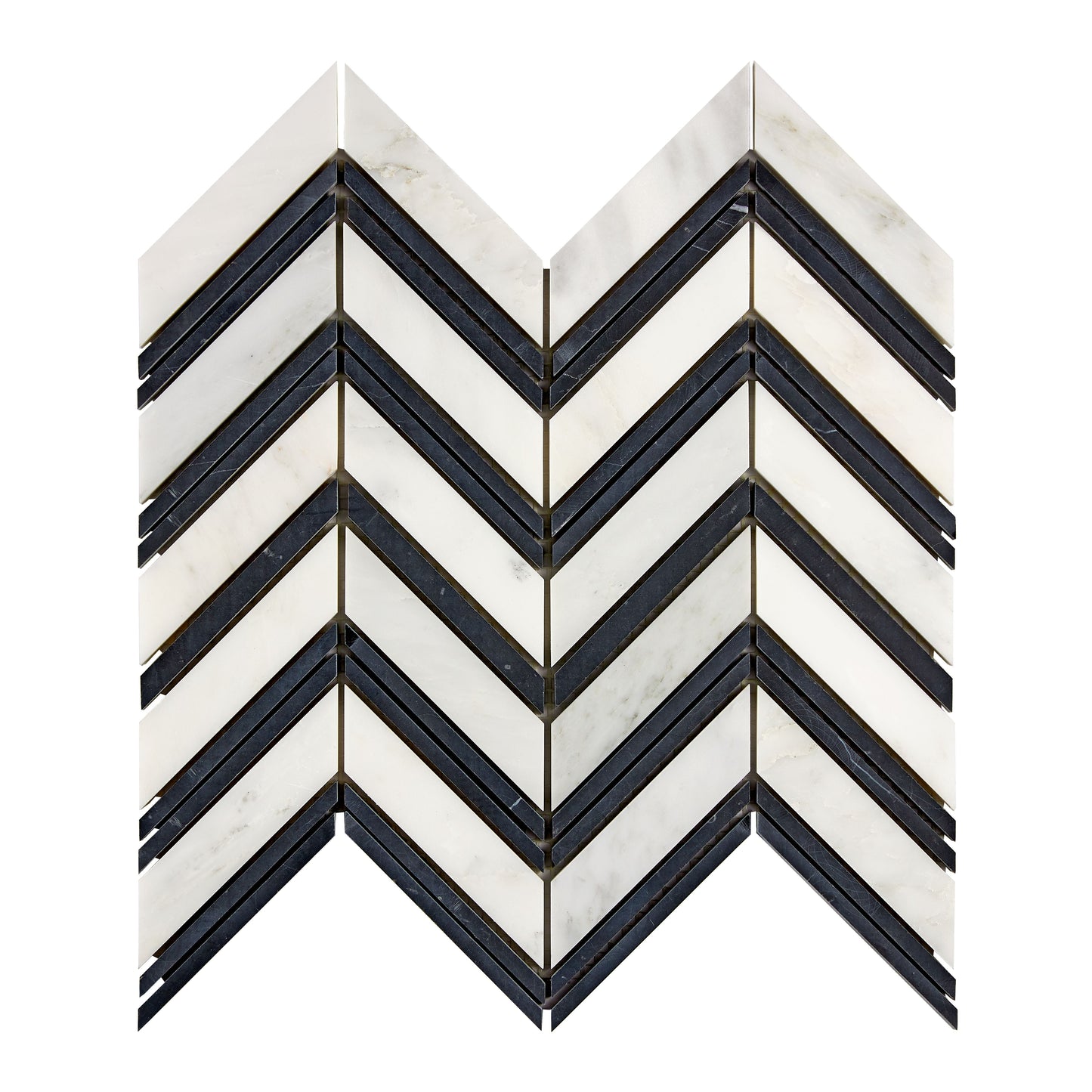 Oriental White (Asian Statuary) Marble Chevron Large (w/ Black) Polished/Honed Wall Tile