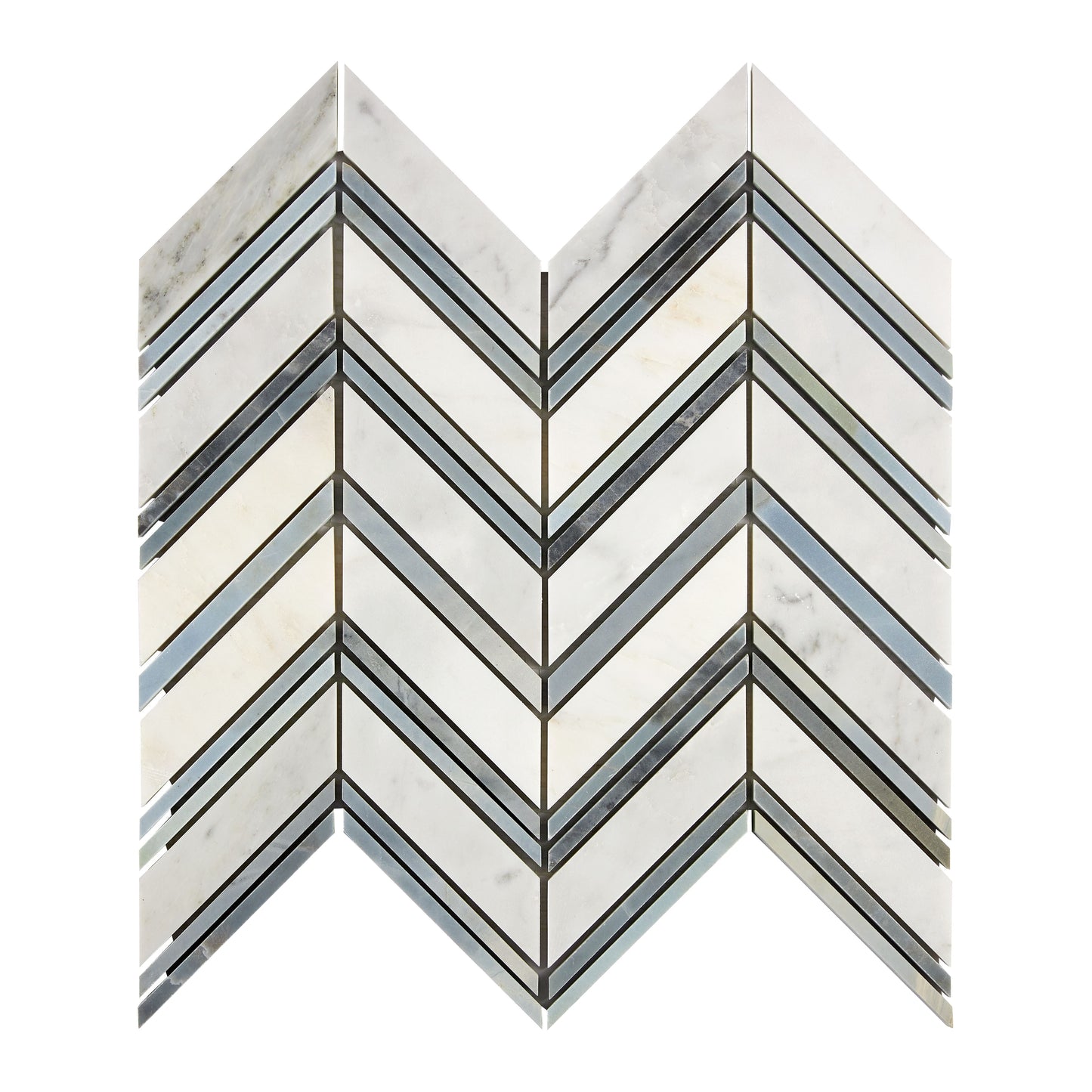 Oriental White (Asian Statuary) Marble Chevron Large Mosaic (w/ Blue-Gray) Polished/Honed Wall Tile