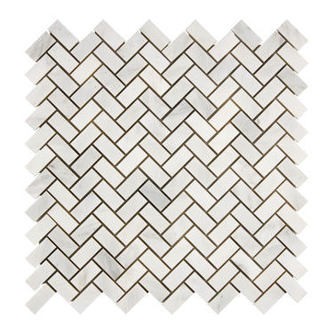 Oriental White Marble Tile - 5/8’’ X 1-1/4’’ Herringbone Mosaic Polished/Honed Wall Tile