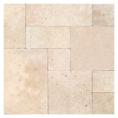 Ivory Light Travertine Tile - Versailles Pattern 3cm Tumbled Paver