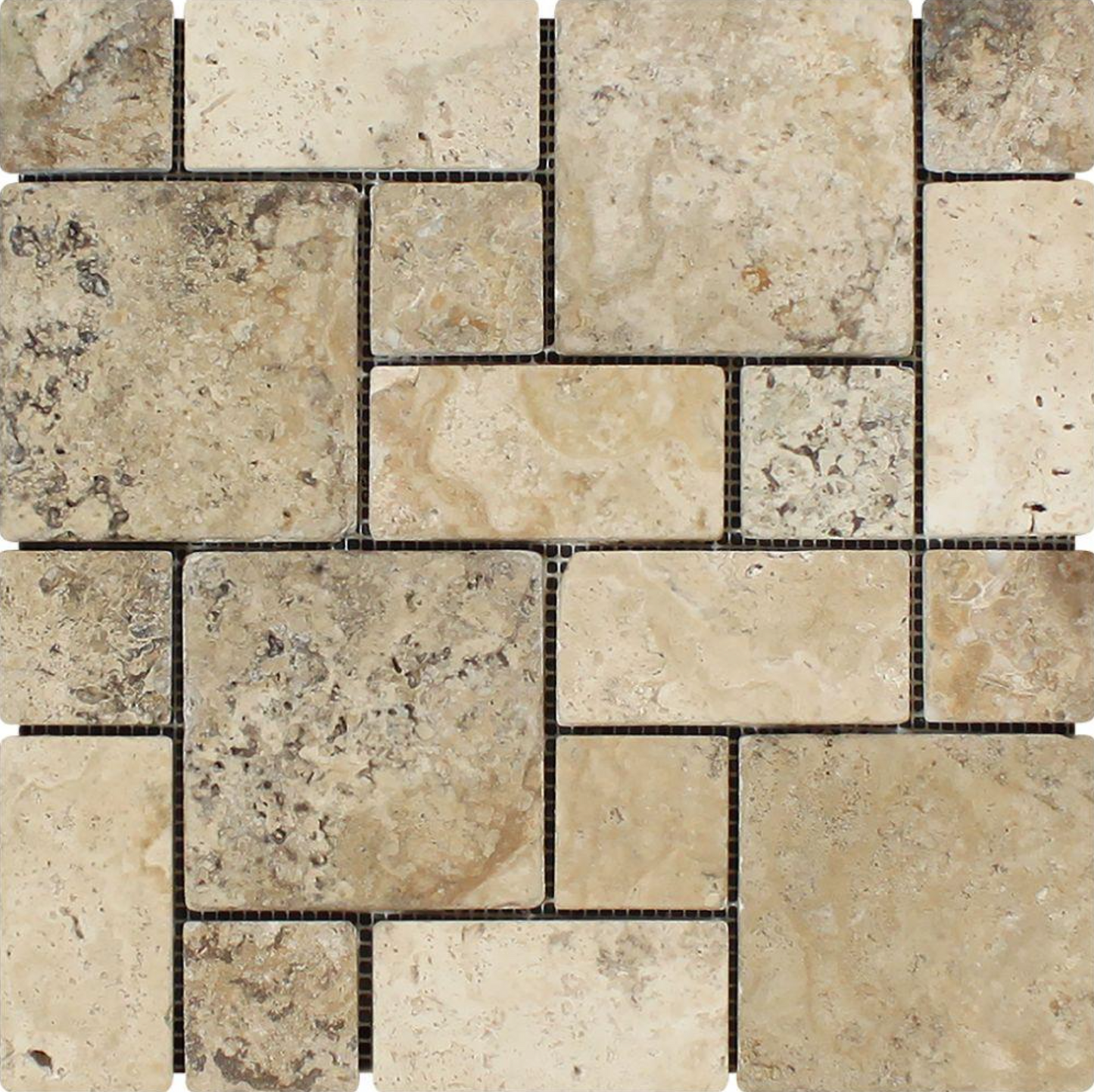 Philadelphia Travertine 3-pcs. Mini-Pattern Mosaic Non-Interlocking Tumbled Wall Tile