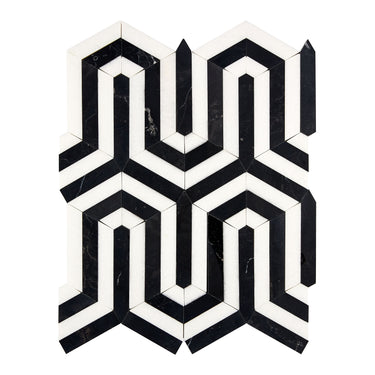 Thassos White Marble Berlinetta Design (w/ Black) Polished/Honed Backsplash Tile