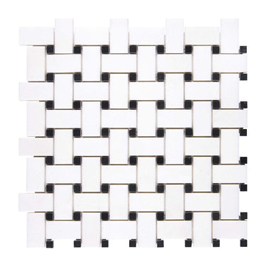 Thassos White Marble Basketweave Mosaic (w/ Black) Polished/Honed Backsplash Tile