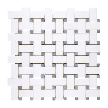Thassos White Marble Basketweave Mosaic (w/ Blue-Gray) Polished/Honed Backsplash Tile