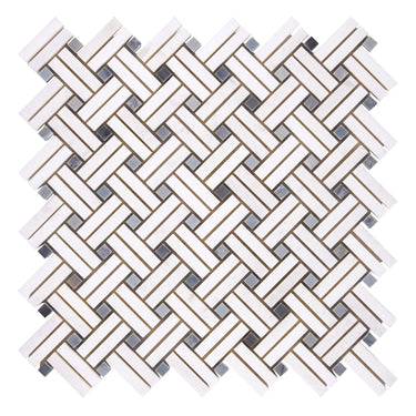 Thassos White Marble Stanza Mosaic (w/ Blue-Gray) Polished/Honed Backsplash Tile