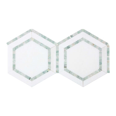 Thassos White Marble 5’’ X 5’’ Hexagon Combination Mosaic (w/ Ming-Green) Polished/Honed Backsplash Tile
