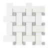Thassos White Marble Basketweave Mosaic (w/ Blue-Gray) Large Polished/Honed Backsplash Tile