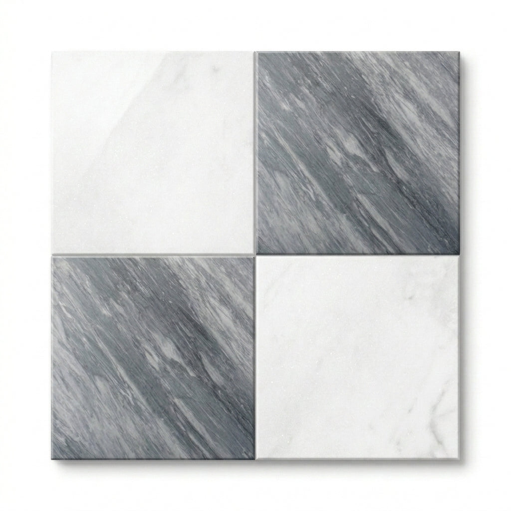 Checkerboard Marble Tile - Thassos White & Bardiglio Nuvolato