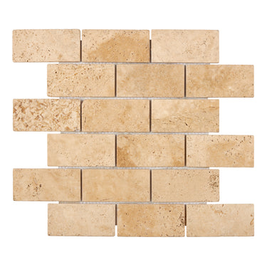 Walnut Travertine 2’’ X 4’’ Brick Mosaic Tumbled Backsplash Tile