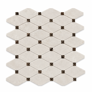 White Pearl Botticino Marble Mosaic - Octave with Emperador Dark Dots