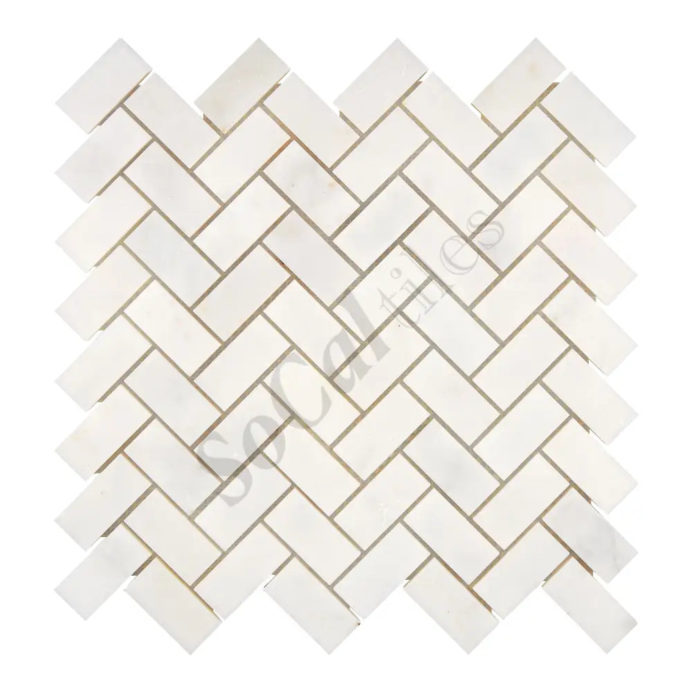 Afyon White Marble 1’’ X 2’’ Herringbone Mosaic Polished Backsplash Tile