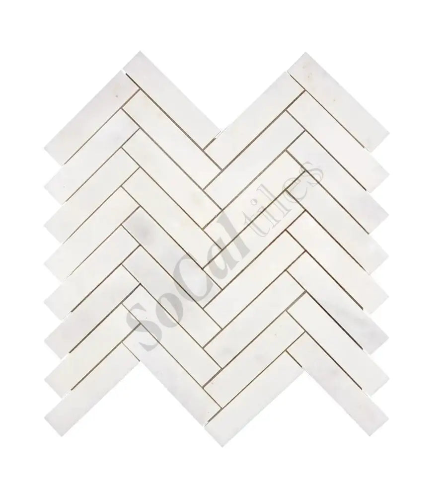 Afyon White Marble 1’’ X 4’’ Herringbone Mosaic Polished Backsplash Tile