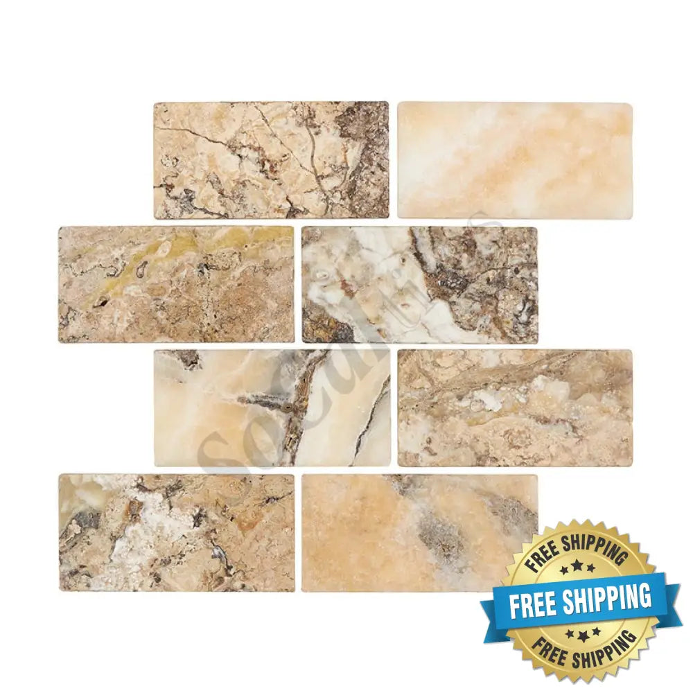 Antico Onyx Travertine 3’’ X 6’’ Tile Tumbled Wall Tile