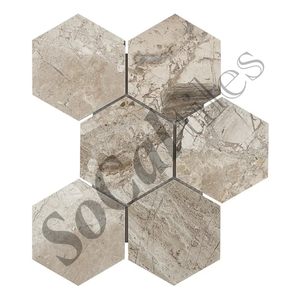 Atlantic Gray Marble 4’’ X 4’’ Hexagon Mosaic Polished/Honed Wall Tile