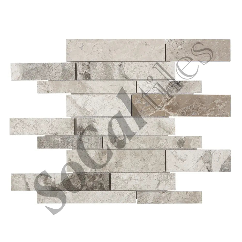 Atlantic Gray Marble Manhattan Random-Strip Mosaic Polished/Honed Wall Tile