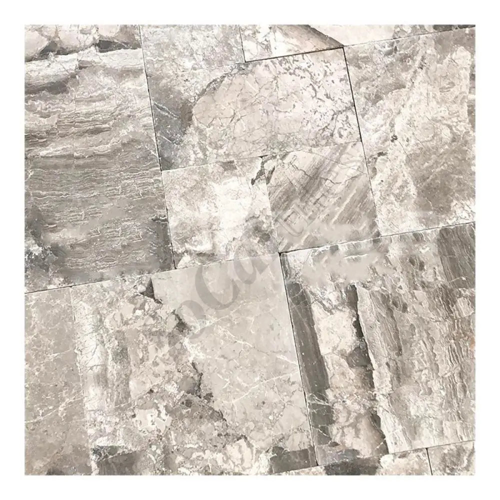 Atlantic Gray Marble Versailles Pattern Tile Brushed & Chiseled/Tumbled Wall Tile