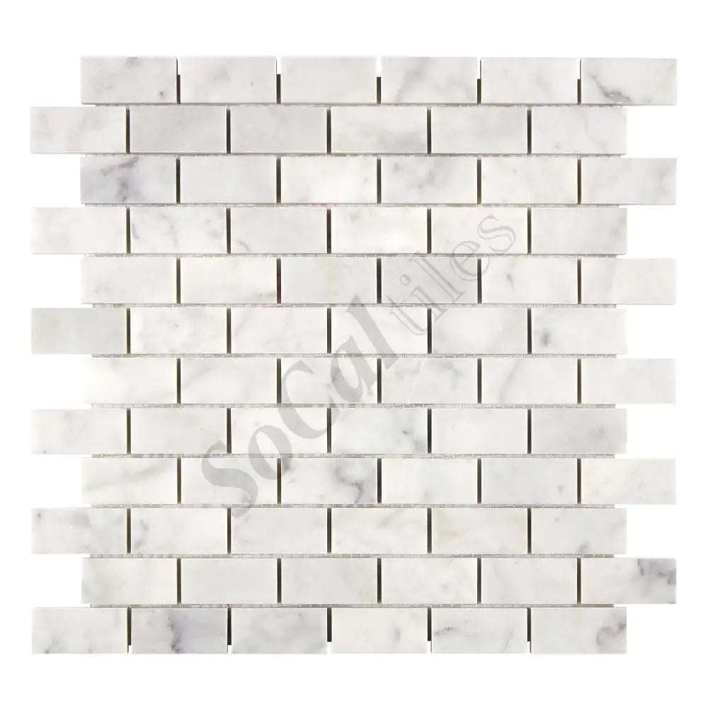 Bianco Carrara White Marble 1’’ X 2’’ Brick Mosaic Polished / 1 sheet Wall Tile