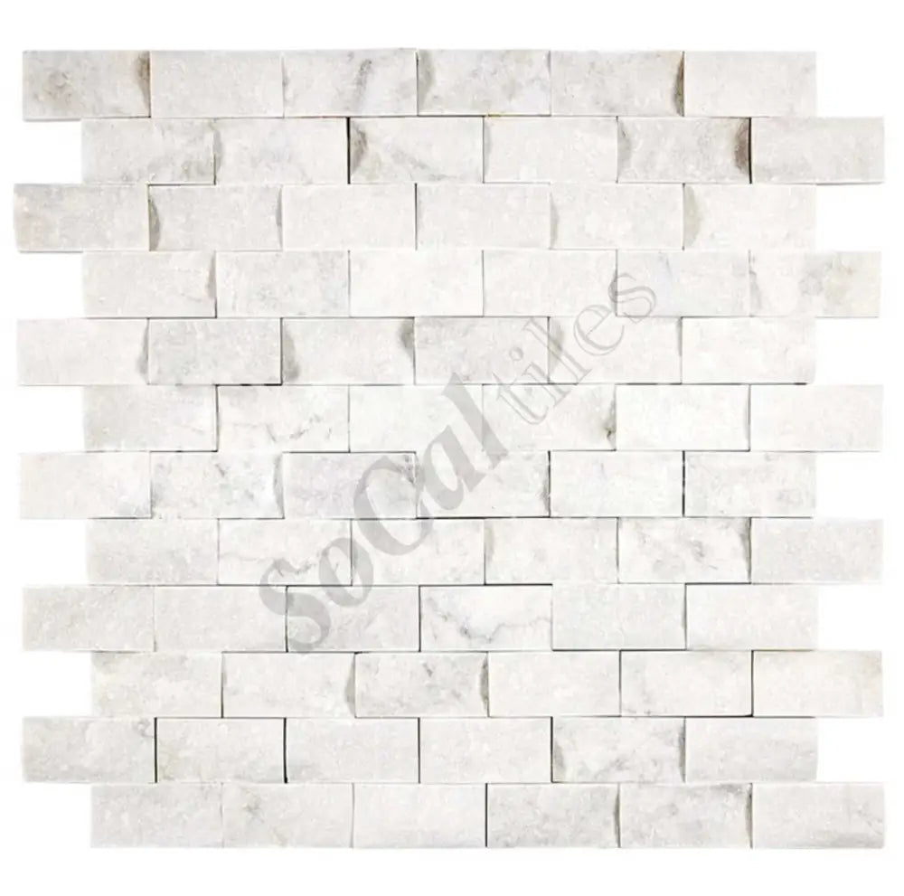 Bianco Carrara White Marble 1’’ X 2’’ Brick Mosaic Split-Faced / 1 sheet Wall Tile