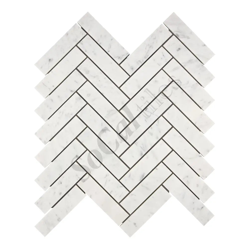 Bianco Carrara White Marble 1’’ X 4’’ Herringbone Mosaic Wall Tile
