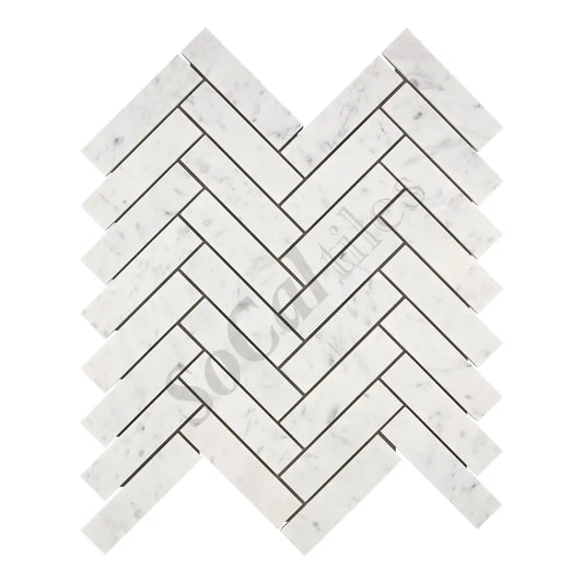 Bianco Carrara White Marble 1’’ X 4’’ Herringbone Mosaic Wall Tile