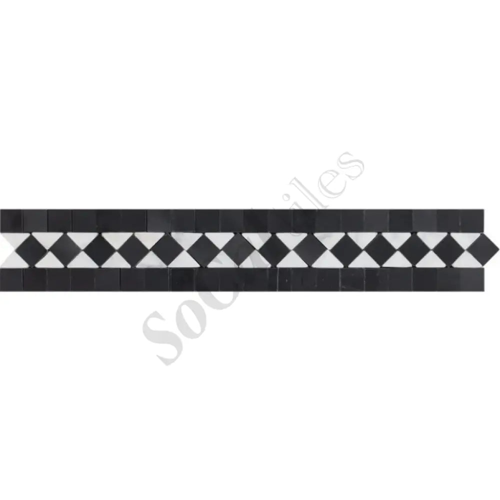 Bianco Carrara White Marble 2’’ X 12’’ BIAS Border (w/ Black) Accent & Trim Tile