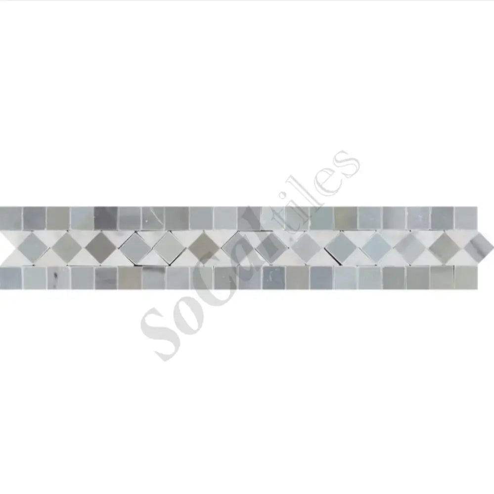 Bianco Carrara White Marble 2’’ X 12’’ BIAS Border (w/ Blue-Gray) Accent & Trim Tile