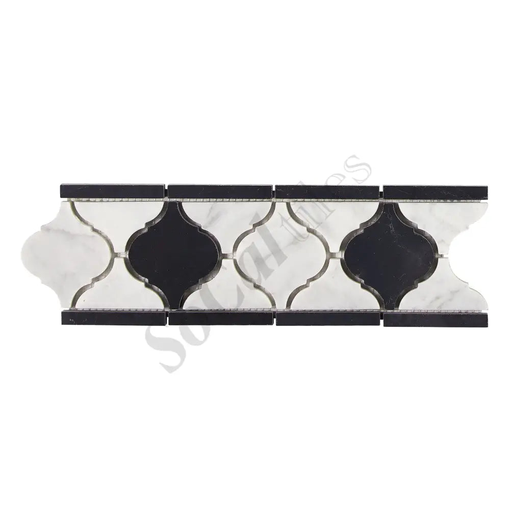 Bianco Carrara White Marble 3-7/8’’ X 11-5/8’’ Lantern Border (w/ Black) Accent & Trim Tile