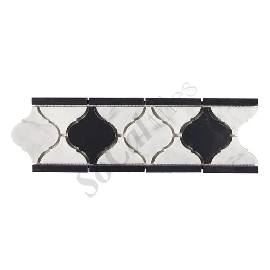 Bianco Carrara White Marble 3-7/8’’ X 11-5/8’’ Lantern Border (w/ Black) Accent & Trim Tile