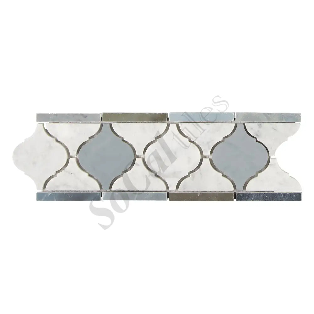 Bianco Carrara White Marble 3-7/8’’ X 11-5/8’’ Lantern Border (w/ Blue-Gray) Accent & Trim Tile