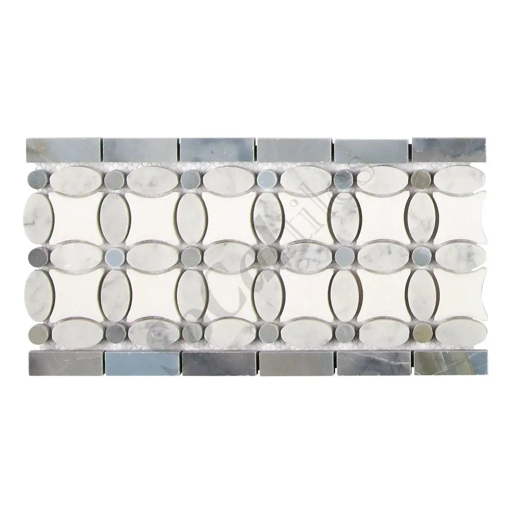 Bianco Carrara White Marble 5-3/4’’ X 11-1/4’’ Florida Flower Border (w/ Blue-Gray) Accent & Trim Tile