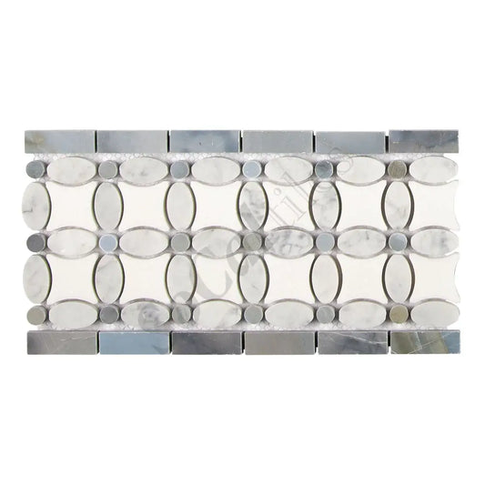 Bianco Carrara White Marble 5-3/4’’ X 11-1/4’’ Florida Flower Border (w/ Blue-Gray) Accent & Trim Tile