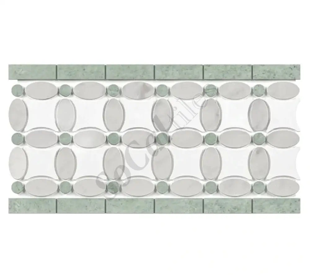Bianco Carrara White Marble 5-3/4’’ X 11-1/4’’ Florida Flower Border (w/ Ming Green) Accent & Trim Tile