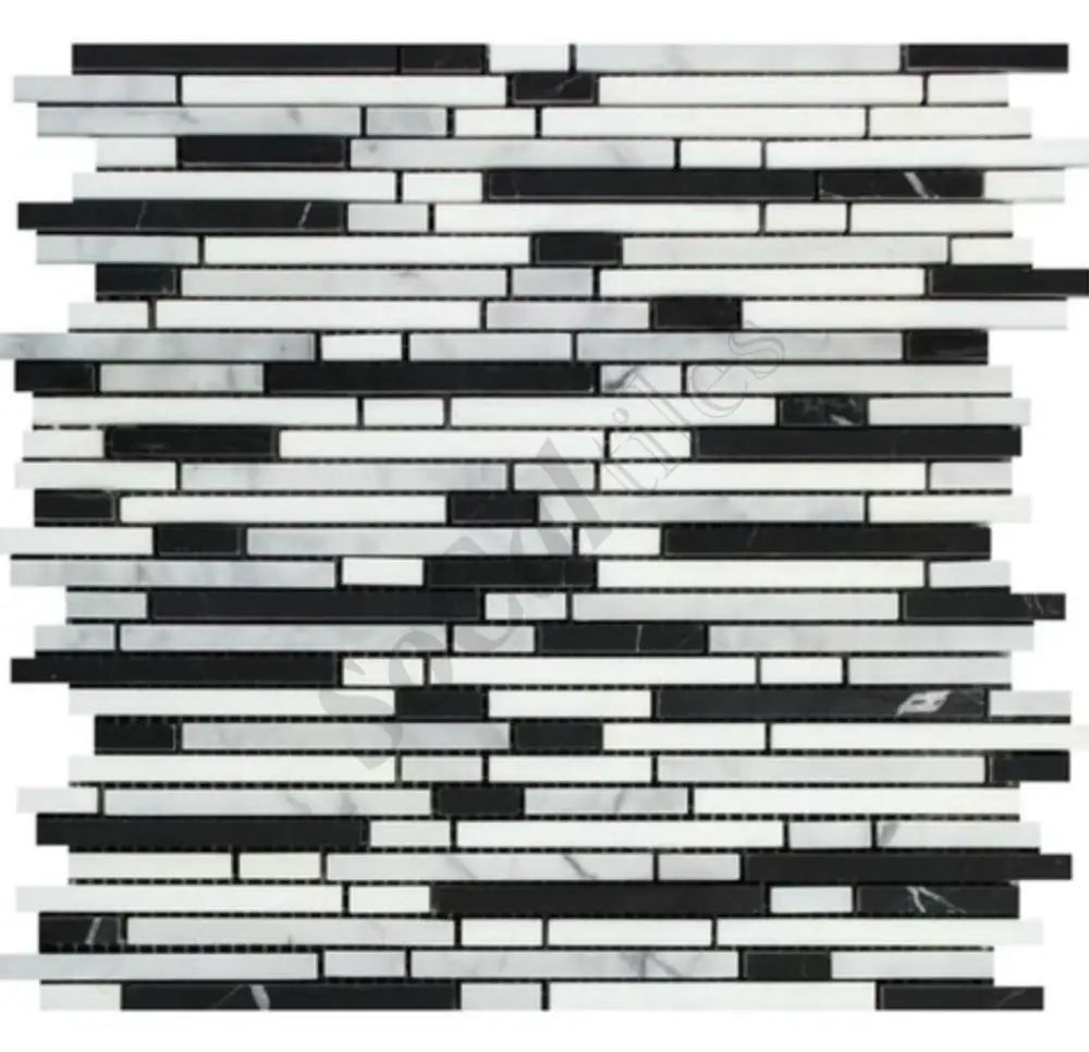 Bianco Carrara White Marble Bamboo Sticks Mosaic (w/ Black) Wall Tile