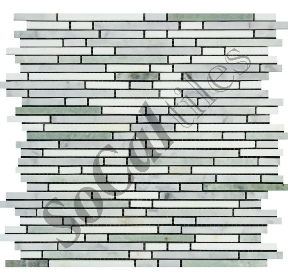 Bianco Carrara White Marble Bamboo Sticks Mosaic (w/ Ming Green) Wall Tile