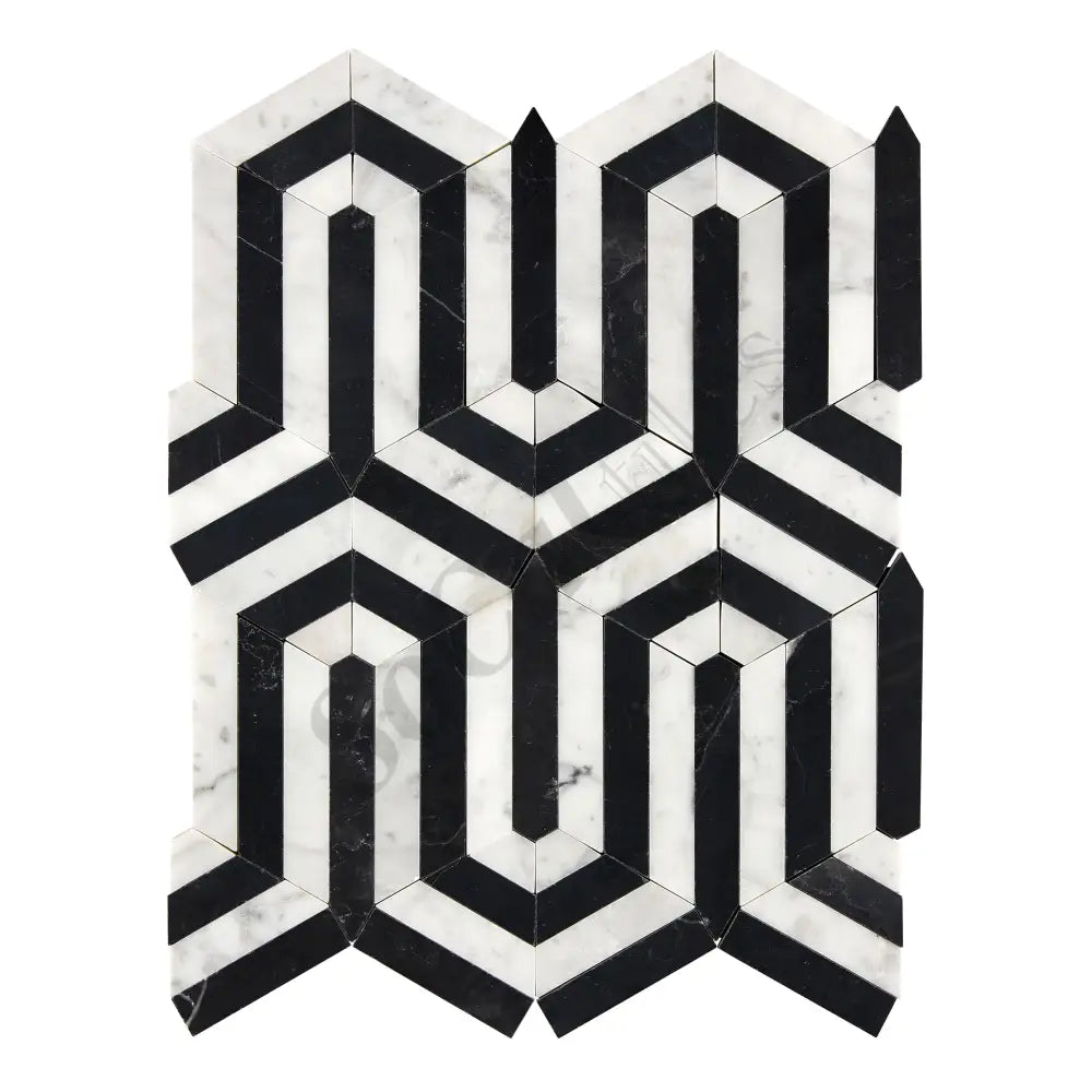 Bianco Carrara White Marble Berlinetta Mosaic (w/ Black) Wall Tile