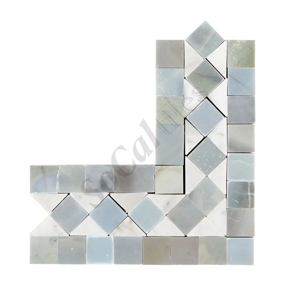 Bianco Carrara White Marble BIAS Border Corner (w/ Blue-Gray) Accent & Trim Tile