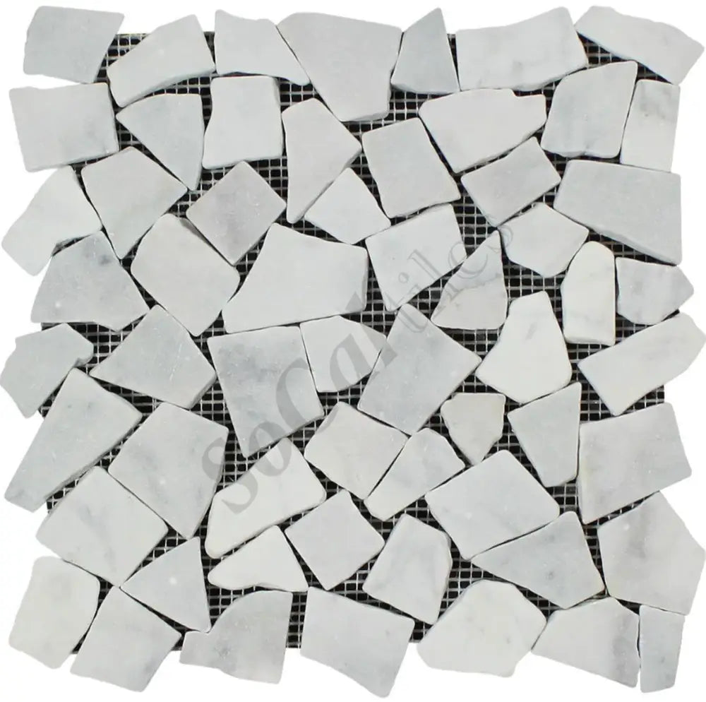 Bianco Carrara White Marble Flat Pebble (Random Broken) Mosaic Wall Tile
