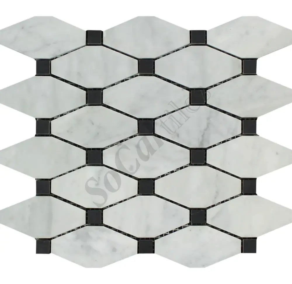 Bianco Carrara White Marble Octave Mosaic (w/ Black) Wall Tile